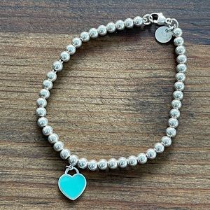 Tiffany & Co Sterling Silver Blue Heart Tag Beaded Bracelet